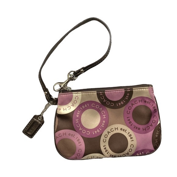 Coach Pink Brown Rare Snaphead Sateen Wristlet Bag